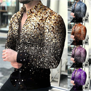 Golden 5-color shirt fashion lapel long sleeve mens shirt simple casual mens street dance shirt T-shirt new 6XL party shirt