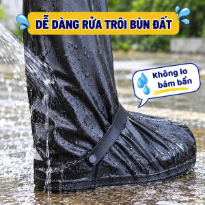 Bọc Giày Đi Mưa Cổ Cao 40cm Dễ Mang Dễ Vệ Sinh | Khóa Kéo Đế Cao Su Gờ Vân Tăng Độ Bám