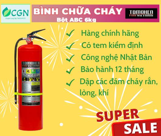 Bình bột chữa cháy ABC 6kg TOMOKEN TMK-VJ/ABC6kg (có tem kiểm định ...