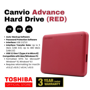 Toshiba Canvio Basics (A5) / Advance V10 / Canvio Ready USB 3.0 / USB 3.2 External Hard Disk Portable HDD (1TB / 2TB / 4TB)