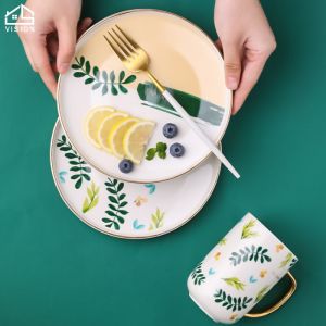 วิสัยทัศน์สร้างสรรค์จานสเต็กเซรามิกนอร์ดิกกล่องอาหาร | อาหารเช้าอาหารค่ำแบบตะวันตกแผ่นครัวเรือนสลัดพาสต้าจานของหวานแบบวงกลมจาน ผลไม้เตาอบไมโครเวฟเครื่องครัว