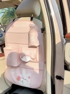 Car Seat Back Storage Bag Cute Cartoon Bear Hanging Organizer Anti Dirty Kick Auto Interior Accessories