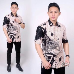 Baju batik pria kemeja batik pria lengan pendek hem batik hitam manis