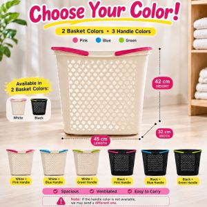Plastic Clothes Basket Laundry Hamper Large Capacity Ventilated Storage Basket for Home Organizer