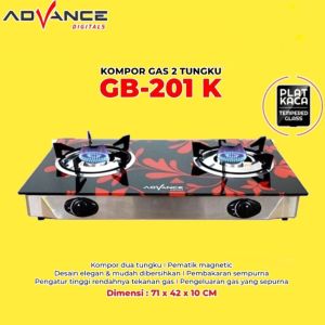 Advance GB200K / GB201K Kompor Gas Kaca / Kompor Tanam 2 Tungku Tempered Glass - FREE ONGKIR