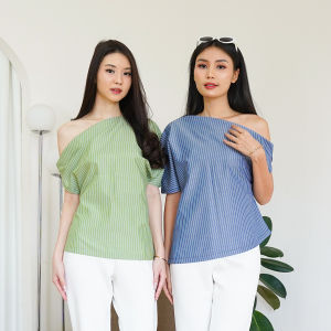 Blus Asymetri Blouse Cotton Stripe Pixie/Blus Wanita/murah/Premium