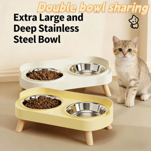 Double Stainless Steel Cat Dog Bowl Non-Slip Anti-Knock Neck Care Pet Feeding Bowl