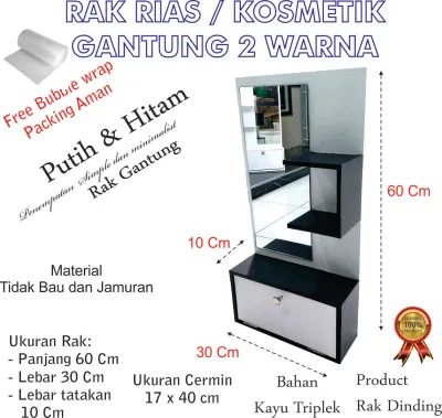 Meja rak rias dinding 60x30 Cm motif 2 warna hitam dan putih