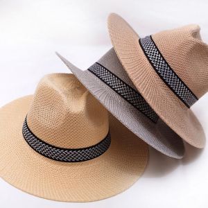 #COD Sunshade Straw Hat Mens Beach Sun Hat Fashion Sunshade with Drawstring Cowboy Style Multi Colored Optional Top Hat