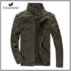 Fuguiniao High Quality Men Slim Military Jacket Washed Cotton Stand Collar Blazer Coat Winter Windproof Outerwear Casual Overcoat Tops