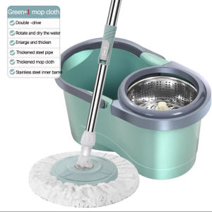 Spin Mop With Spinner and Bucket Steel Rotary Mop Self-cleaning Stainless Household Cleaning Tools Flat Tornado Mop 360° Wet and Dry Rotating Mop