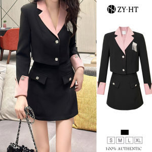 ZYHT EraVogue ĐầmBộ 2 món dành cho Nữ Màu hồng đen Áo khoác blazer tương phản màu đen + Váy ngắn A Line Nữ Slim Trang trọng Dự tiệc buổi tối Thời trang buổi tối Gợi cảm Tốt nghiệp Sinh nhật Dạ hội Bữa tối Công sở thường ngày 50488