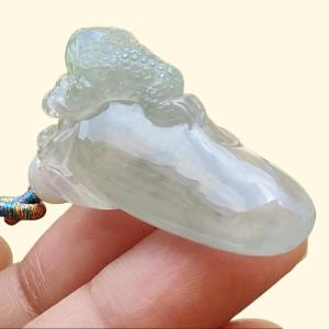 Premium Icy Translucent Natural Type A Jadeite Jade crafted with Three Legs Toad as Pendant certificate weighs 12.37 grams certificate weighs 12.37 grams measurement 38.3 * 16.3 * 17.2 mm (pendant250)