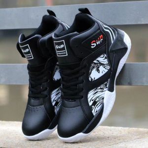 Mens Korean Style Fashion High Top Basketball Shoes with Cushioning for Running and Casual Wear