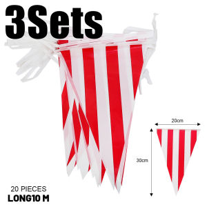 【On Sale】10M Classic Red White Striped Bunting Triangle Flags Circus Carnival Garland Flags Festivals Party Outdoor Decor String