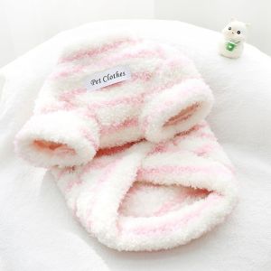 LUQIU Windproof Dog Warm Clothes Winter Stripes Plush Dogs Coat Fashion Thickened Dog Hiking Jacket for Small Medium Dog