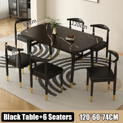 120x60cm Kitchen Table Set European Style Dining Table Set with 4/6 Chairs Wood Metal Dining Room Furniture for Home (White/Black)