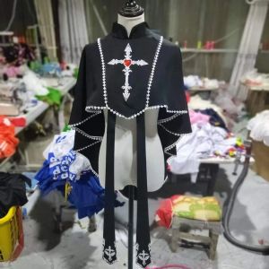 Custom Gothic Style Black and White Embroidered Lolita Versatile Shawl Nun Coat with Lace Splicing for Quick Transformation