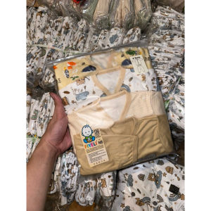Baju Bayi Newborn Katun Setelan Lengan Pendek 4 in 1 FIYELI Earth Tone isi 4 Motif