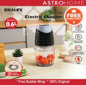 Idealife Electric Food Chopper Penggiling Pengolah Makanan IL216S IL 216 S Baja Tahan Karat 200W Motor Kuat 0.6L Kapasitas Mangkuk Alat Penggiling Makanan Cepat dan Efisien
