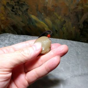 Premium Nephrite whitish caramel brownish hand carved freeform Goldfish Jade pendant (with certificate) [Natural Crystal] 和田玉且末糖白全手工雕刻随形金鱼吊坠(带证书)
