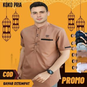 BAJU KOKO KURTA TAJOL LENGAN PENDEK MUSLIM PRIA DEWASA BAHAN FULL KATUN ADEM DIPAKAI