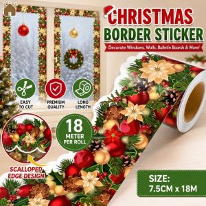 Christmas Bulletin Board Border Sticker Roll Holiday Pattern Classroom Decor Window Wall Tape
