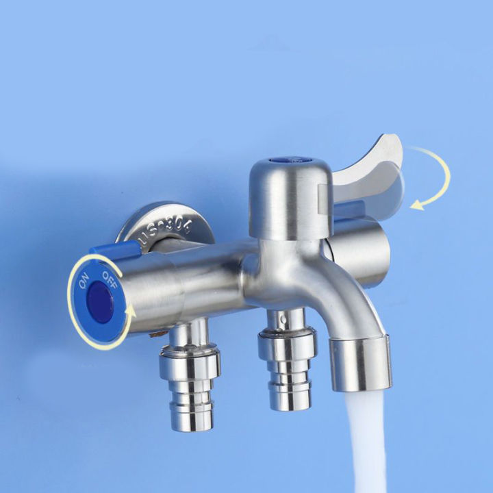 Double Tap HeavyDuty 1 In 3 Out Two Way Water Tap Stainless Steel