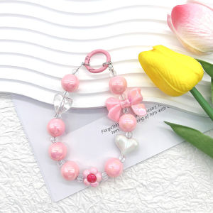 INS Korea Phone Strap Anti-lost Bow Love Heart Round Bead Contrast Chain Phone Lanyard Wrist Strap