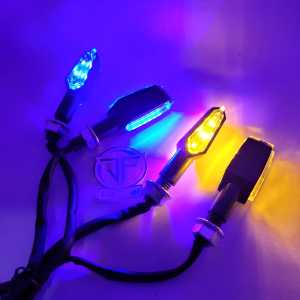 Lampu Sen Mini LED 2 sisi Sen Motor Universal Untuk Semua Motor Kuning dan Biru