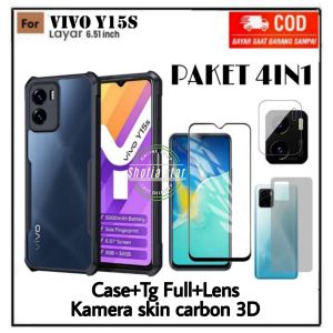 PAKET 4IN1 CASE VIVO Y15S  SOFT CASE SHOCKPROOF TRANSPARAN CASING PROTECT CAMERA