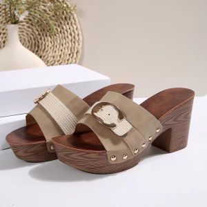 Free Shipping WomenS Chunky-Heeled Sandals New Summer Styles High Heels Plus Sizes Comfortable Thick-Soled Fashionable And Featuring Rivet Details.