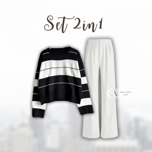 setelan celana panjang 3IN1 ( Sweater + Celana Basic + Tas Kecil Aesthetic + Hijab ) AM283R
