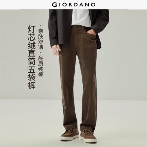Giordano Beau Monde Men Cotton corduroy five-pocket mid rise pants Free Shipping 13116709