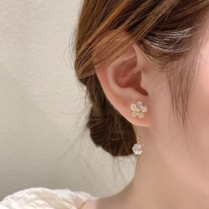 Frascati เกาหลีแฟชั่นประกายประณีต Zircon ดอกไม้บอลโลหะต่างหูรูปหยดน้ำสำหรับหญิงสาวสง่างามต่างหูสวยงามเครื่องประดับ