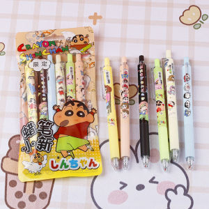 6 Pcs./set Crayon Shin Chan Cartoon Cute Gel Pen Quick Drying Black 0.5mm Press The Ballpoint Pen Learning Stationery Gifts