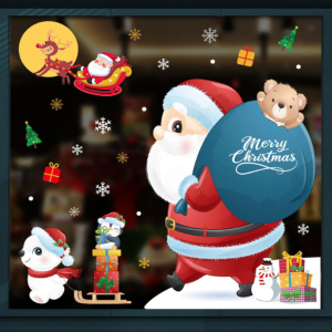 DECAL NOEL – Hít Tĩnh Điện Dán Kính Ông Già Noel Túi Xanh Sắc Nét-HYC-41(50*70cm )