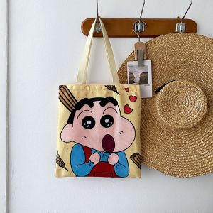 SMVU Anime Peripheral Crayon Shin-chan Shoulder Bag Nohara Shiro Japanese Canvas Tote Bag Cute Korean Style Cartoon Handbag Shopping