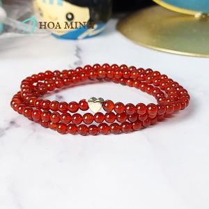 Vòng quấn 3 đá Mã Não màu đỏ size hạt 4 li phối charm trái tim vàng xỏ ngang thời trang phong thủy mệnh Hỏa Thổ | Hoa Minh Gem