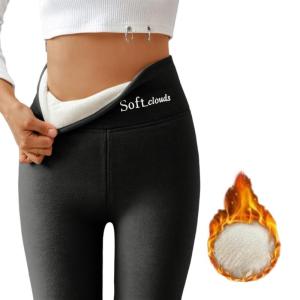 Fleece Lined Leggings Women Thermal Thick Winter Warm High Waisted Tummy Control Soft Pants for Snow Cold