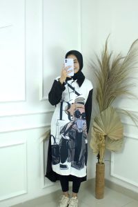 Priskila Cell ALINA TUNIK Bahan CRINKLE PRINTING Baju Atasan Wanita Kekinian Viral Tunik Modern Simple Elegan Muslimah Kemeja Cewek Lengan Panjang Gambar Aesthetic Outfit Hijab Style Kasual Swag