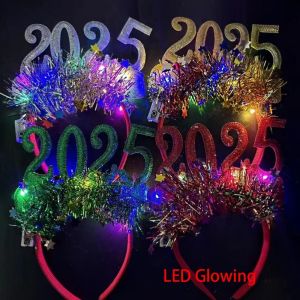 WNV55 Number Letter 2025 Happy New Year Headband Plastic Sequin New Year Headdress Cute Photographic Headwear LED Glow Christmas Headpiece Girl