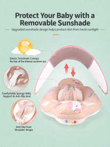 Childrens Swimming Circle Outdoor Sunscreen Pink Pony Float Anti rollover Baby Lying Circle