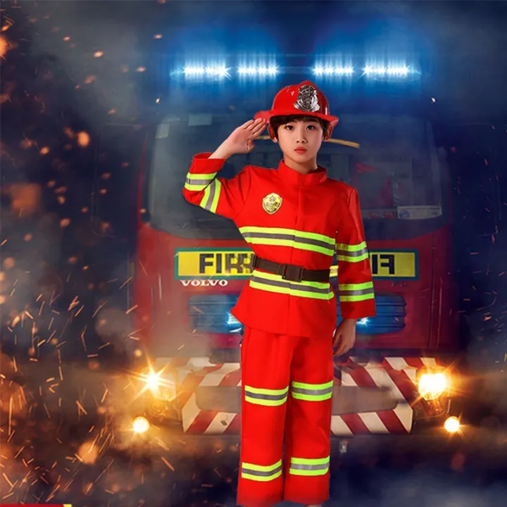 Costume Kids Cosplay Fireman Firefighter Rescue Service Halloween