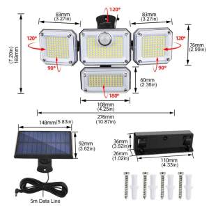 Original Motion Sensor Solar Flood Lights Wall Light Solar Automatic Night Light Waterproof Wall Lamps with Remote Control Adjustable Yard Garage Wall Lamp