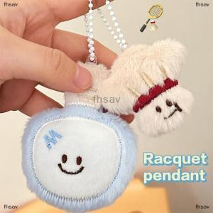 [COD] fhsav Cartoon Plush Badminton Tennis Keychain Fluffy Cute Creative Soft Stuffed Doll Brooch Backpack Pendant Decorative Accessories