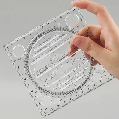 Penggaris Multifungsi Geometri Drawing Ruler Rotasi 360° Angle And Circle Maker Drawing Geometric Drawing Template Measuring Penggaris