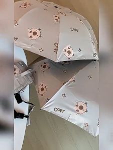 Lovely Capybara Folding Umbrella Windproof UV Protection Dual Use Rain Sun Umbrella Birthday Gift