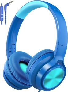 Kids Headphones with Cord Wired Over Ear Headsets with Microphone Limited Volume 85dB/ 94dB Portable Wired Headphones for Kids Boys Girls Teens Children Online School/Travel/iPad/Tablet/Cellphone