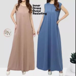 Inner Dress Resleting Korean Style - Dalaman Dress Polos Mayung Knit Tanpa Lengan Terbaru